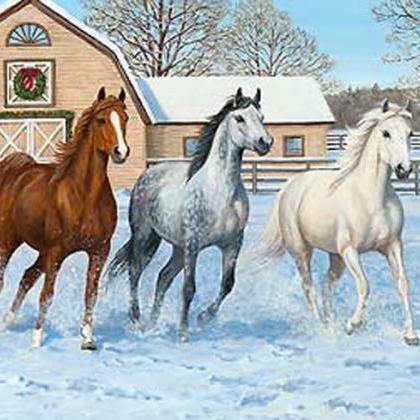 Crafts Horses In Snow Cross Stitch..
