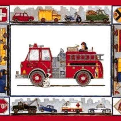( Crafts ) Fire Engine Truck Cross Stitch..