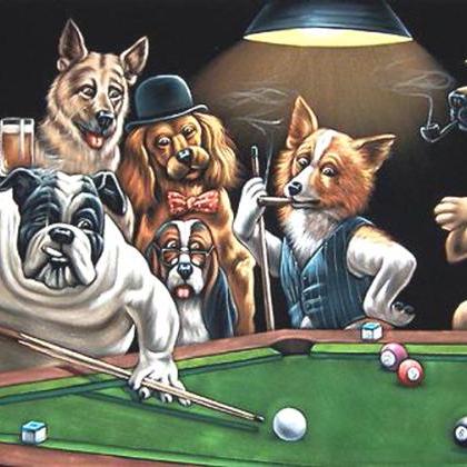 ( CRAFTS ) Dogs Playing Pool Cross ..