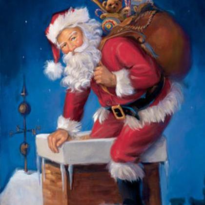 ( Crafts ) Santa Down The Chimney Cross Stitch..