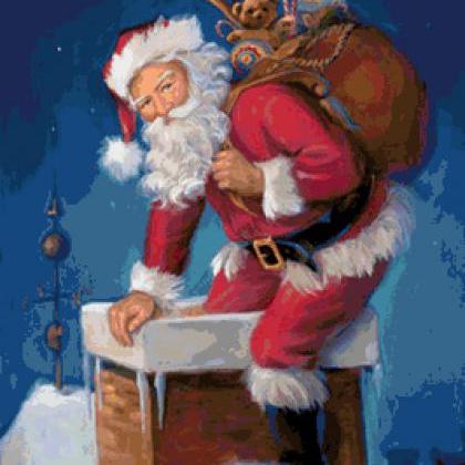 ( Crafts ) Santa Down The Chimney Cross Stitch..