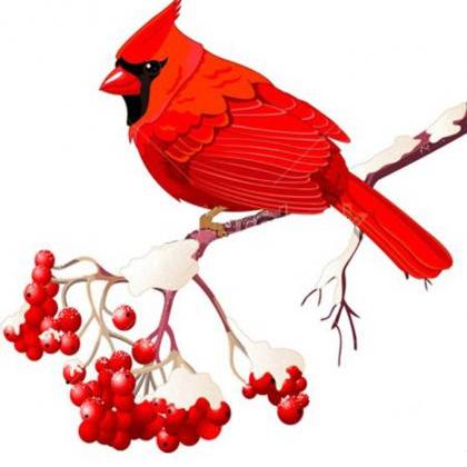 Birds Cardinal Sitting On Ash Branch Cross Stitch..