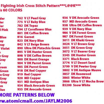 Notre Dame Fighting Irish Cross Stitch Pattern Dmc..