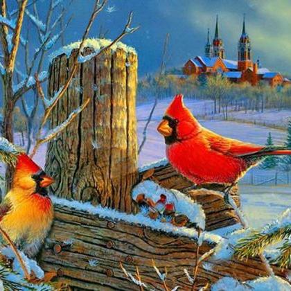 Winter Cardinals Cross Stitch Pattern..