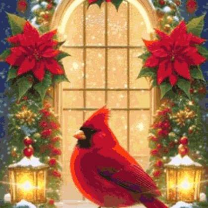 Christmas Cardinal Bird Cross Stitch..