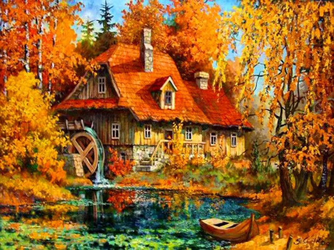 ( Crafts ) Autum Water Wheel Cross Stitch Pattern***look*** Buyers Can Download Your Pattern As Soon As They Complete The Purchase