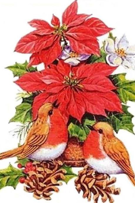 ( CRAFTS ) Poinsettas & Robins Cross Stitch Pattern***LOOK***Buyers Can Download Your Pattern As Soon As They Complete The Purchase
