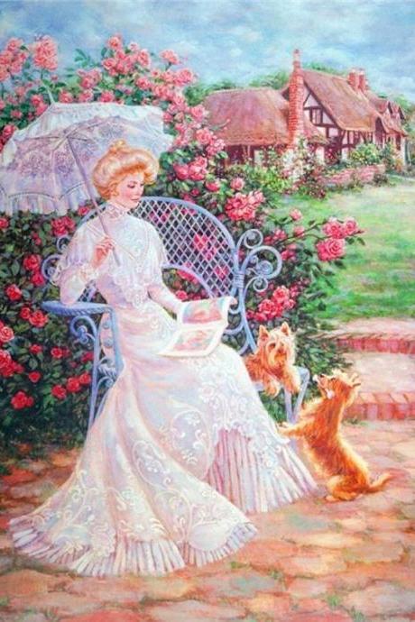 ( CRAFTS ) Reading In The Garden Cross Stitch Pattern**LOOK***Buyers Can Download Your Pattern As Soon As They Complete The Purchase