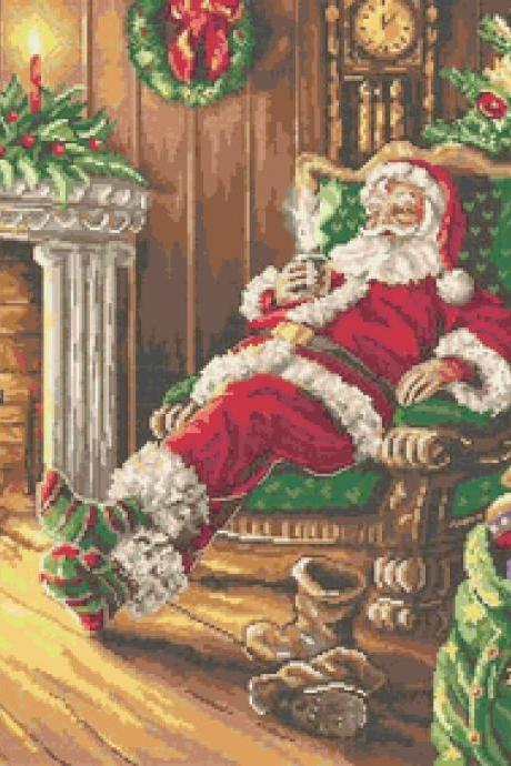 Santa&amp;amp;#039;s Rest By The Chimney Cross Stitch Pattern***look***buyers Can Download Your Pattern As Soon As They Complete The Purchase