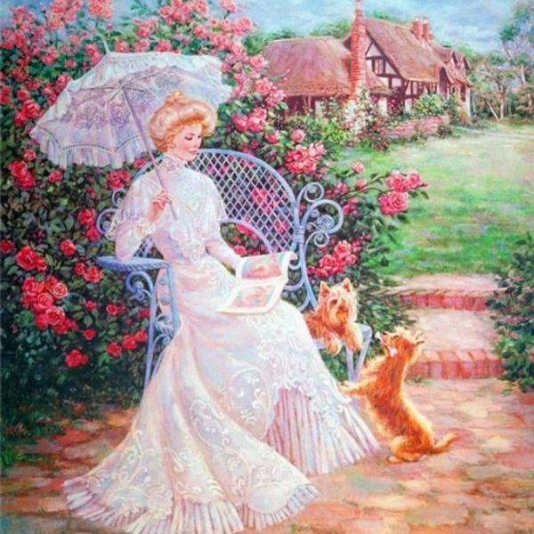  ( CRAFTS )  Reading In The Garden Cross Stitch Pattern**LOOK***Buyers Can Download Your Pattern As Soon As They Complete The Purchase